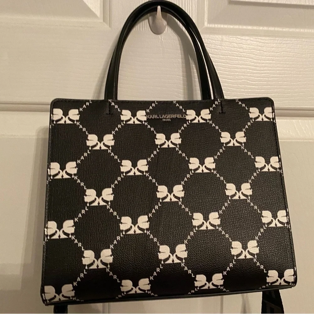 NWT Karl Lagerfeld Paris Maybelle Tote Bag Black White Logo MSRP $198